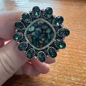 Sterling silver Sterling opal and mystic quartz cluster ring